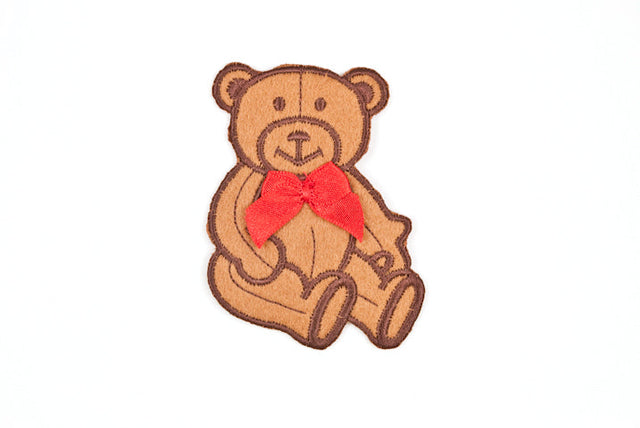 Embroidered Teddy Patch Red Bow 3.25 x 2.50