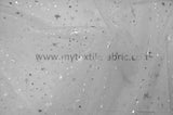 Shooting Star Foil Organza Polyester Fabric - Sheer Silver Metallic Star, 58/60" Width (1 Yard)