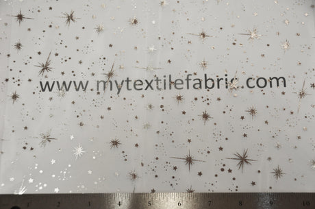 Shooting Star Foil Organza Polyester Fabric - Sheer Silver Metallic Star, 58/60" Width (1 Yard)