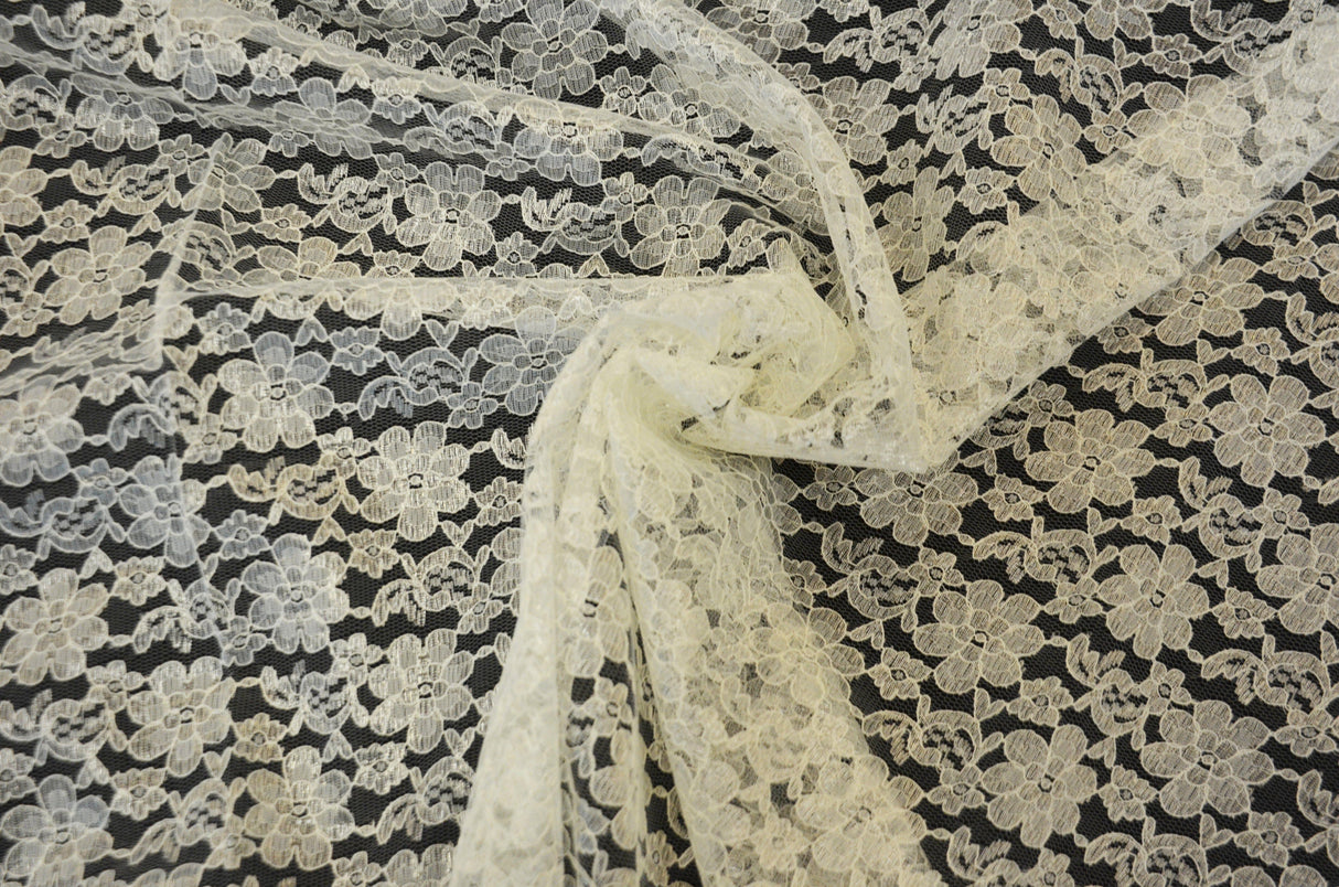 Raschel Lace Polyester Fabric - Floral Sheer Lace, 58/60" Width (1 Yard)