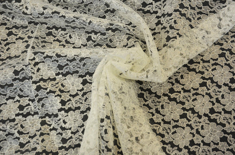 Raschel Lace Polyester Fabric - Floral Sheer Lace, 58/60" Width (1 Yard)