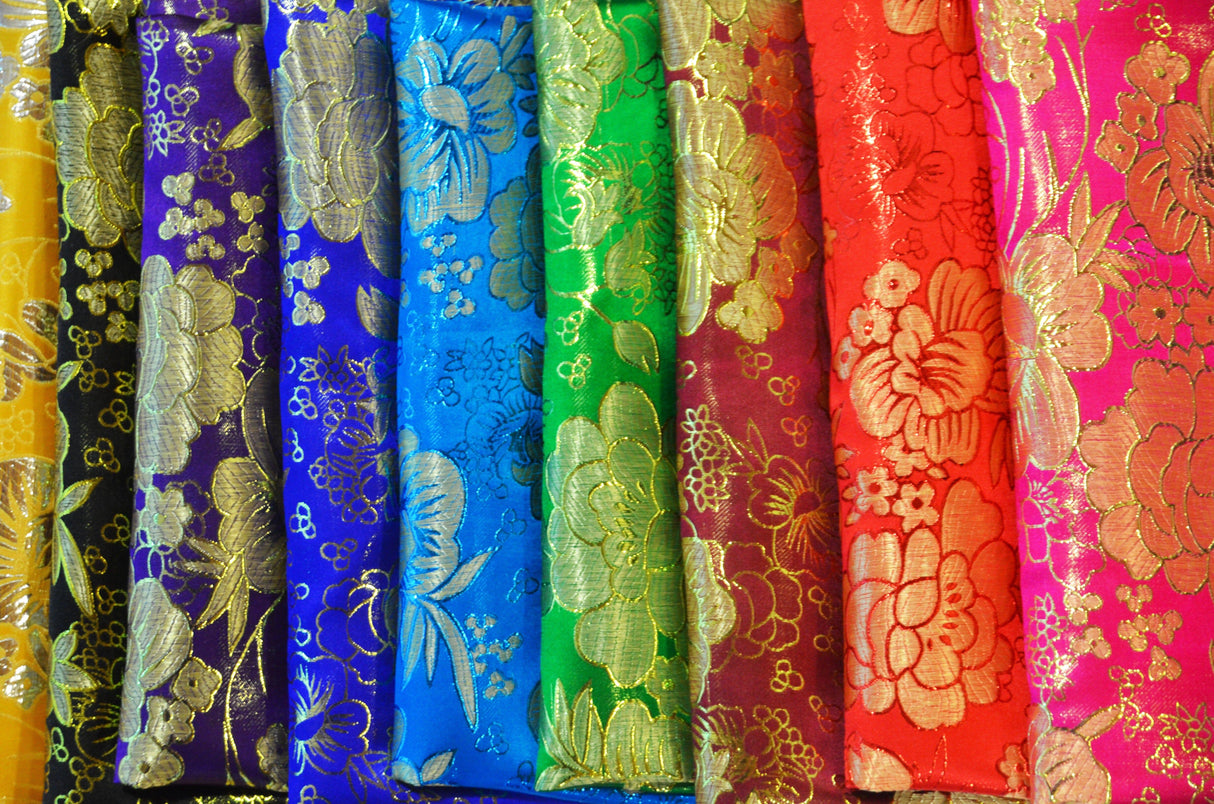 Oriental Metallic Flower Brocade Metallic Brocade Fabric - Metallic Flower, 58" Width (1 Yard)