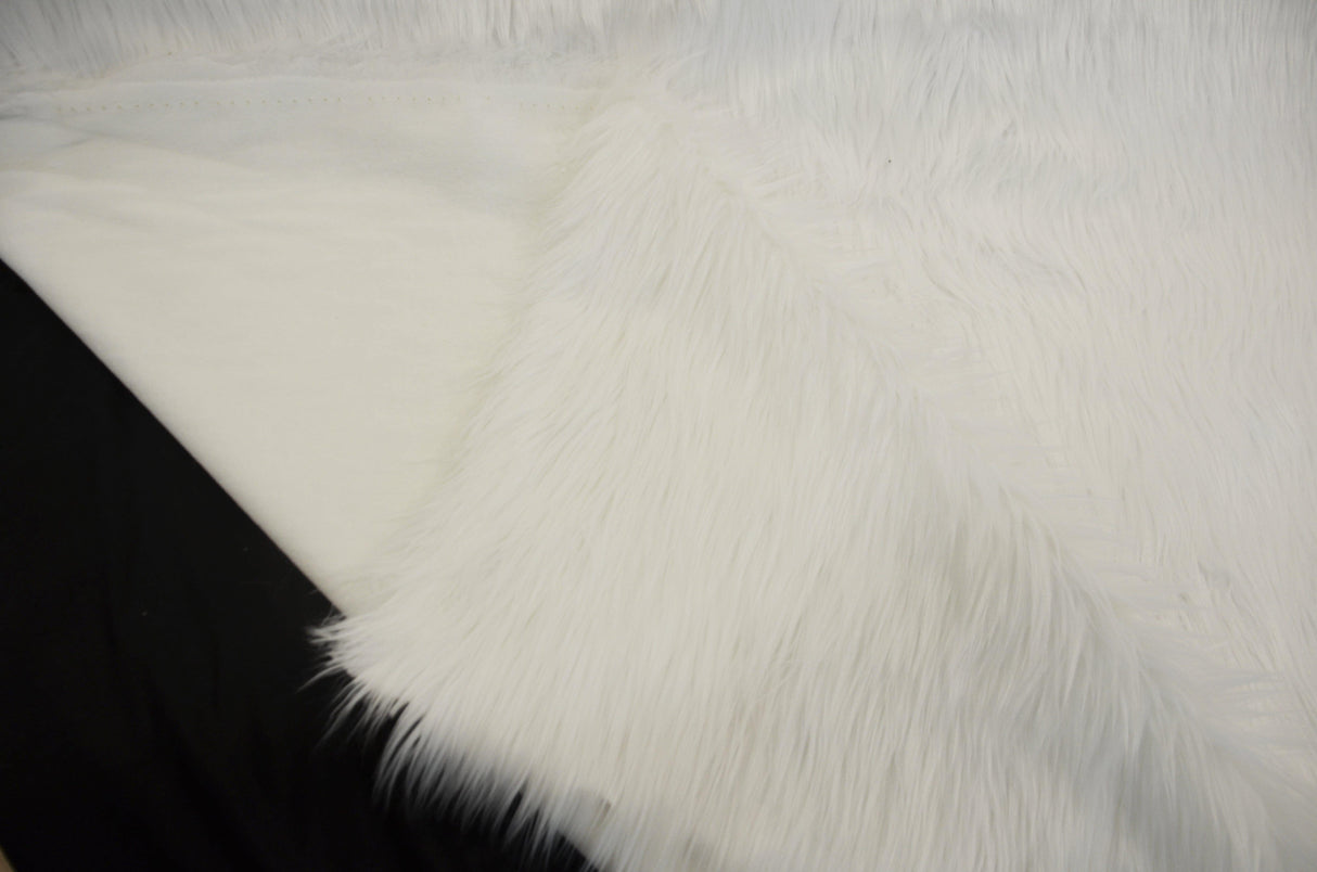 White Faux Fur 2" Pile Acrylic Polyester Fabric - White Solid, 58/60" Width (Yards)