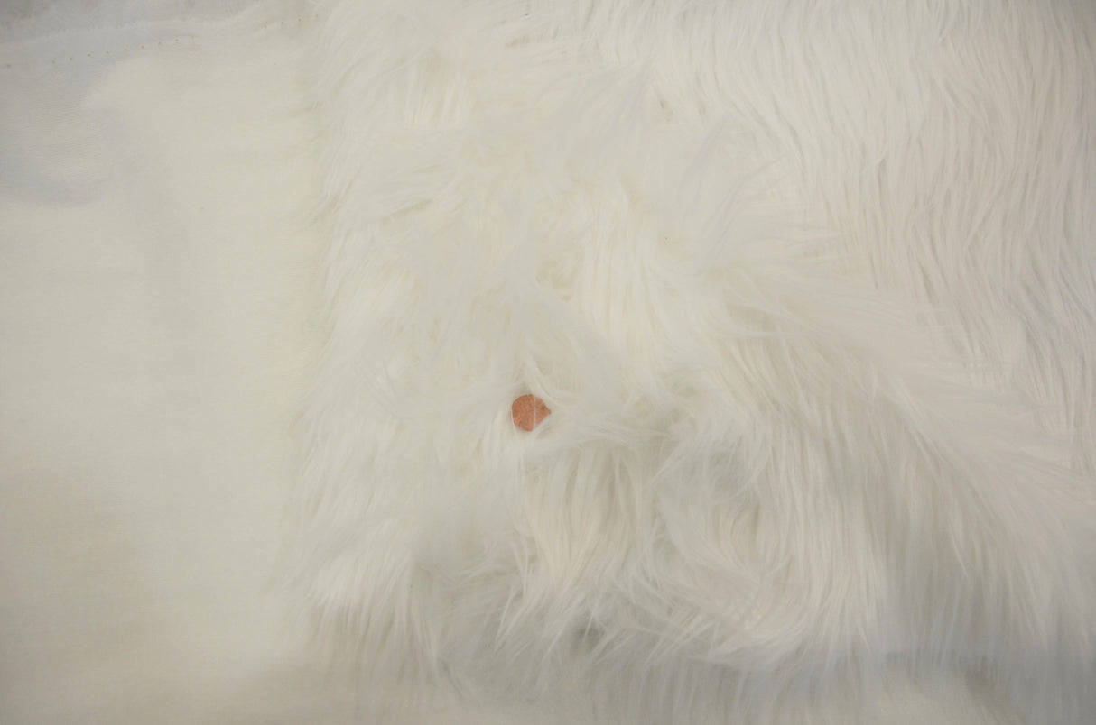 White Faux Fur 2" Pile Acrylic Polyester Fabric - White Solid, 58/60" Width (Yards)