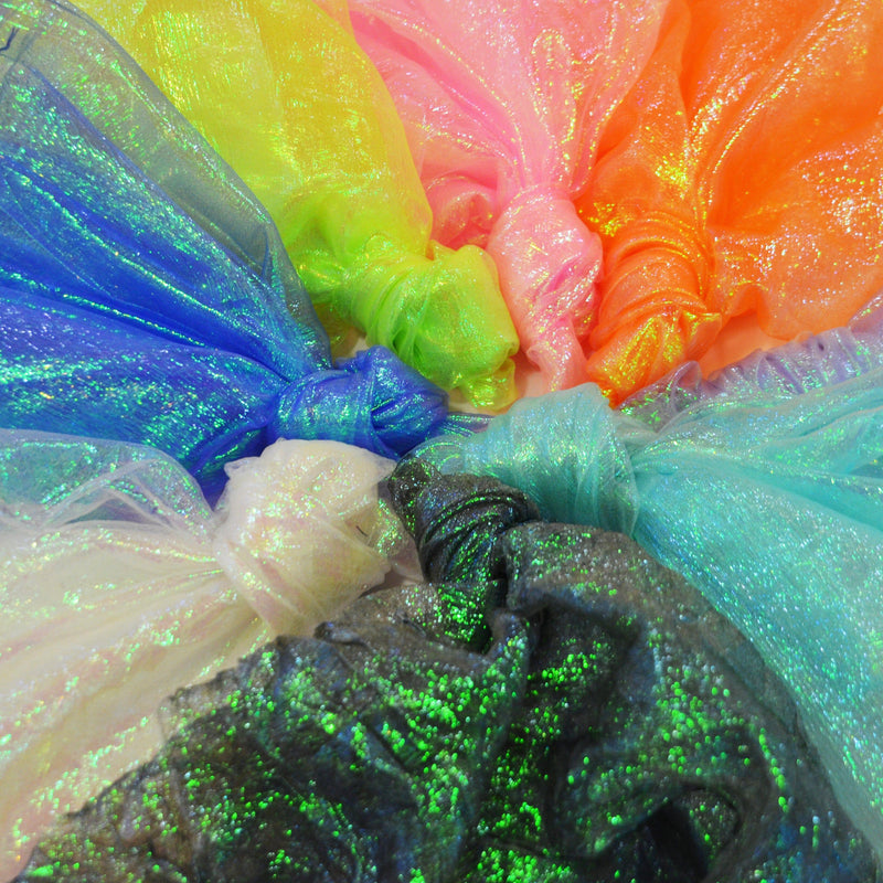Crush Iridescent Pearl Organza Polyester Fabric - Sheer Crushed Holographic, 38/40" Width (1 Yard)