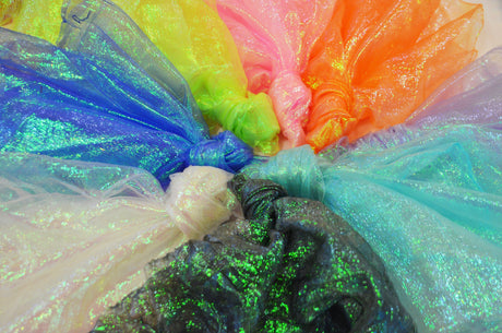 Crush Iridescent Pearl Organza Polyester Fabric - Sheer Crushed Holographic, 38/40" Width (1 Yard)
