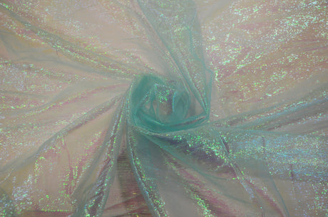 Crush Iridescent Pearl Organza Polyester Fabric - Sheer Crushed Holographic, 38/40" Width (1 Yard)