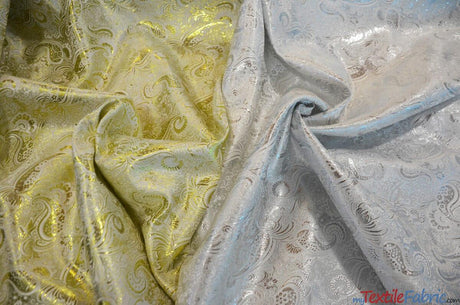 Oriental Metallic Paisley Polyester Fabric - Silver And Gold Metallic Paisley, 58" Width (Yards)