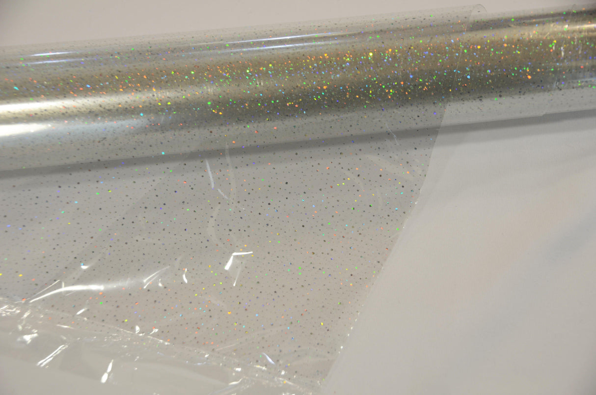 Transparent Glitter TPU Fabric - Holographic Rainbow, Waterproof, 54" Width (Yards)