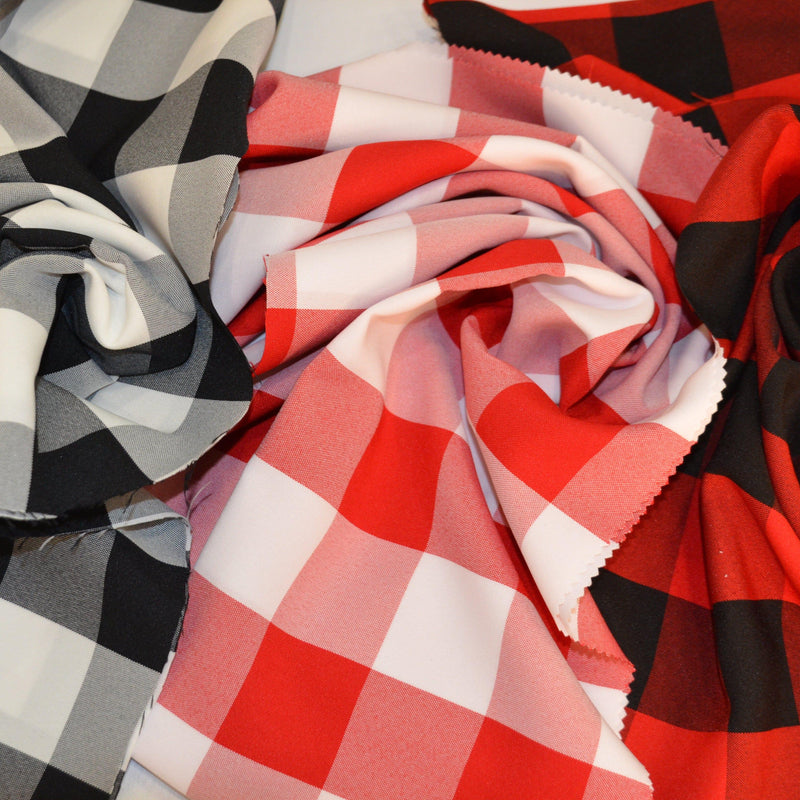 Buffalo Plaid Gingham Checkers Polyester Fabric - Black White Plaid Checkers, 60" Width (1 Yard)