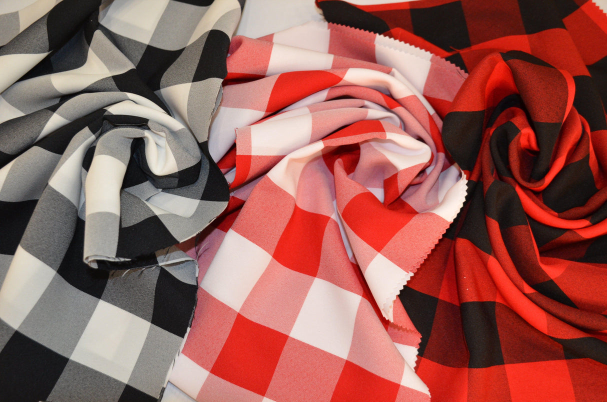 Buffalo Plaid Gingham Checkers Polyester Fabric - Black White Plaid Checkers, 60" Width (1 Yard)