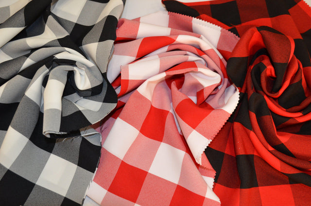 Buffalo Plaid Gingham Checkers Polyester Fabric - Black White Plaid Checkers, 60" Width (1 Yard)