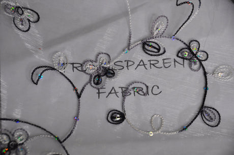 Dahlia Organza Embroidery Polyester Fabric - Embroidered Floral Sheer With Sequins Embellishment, 54" Width (1 Yard)