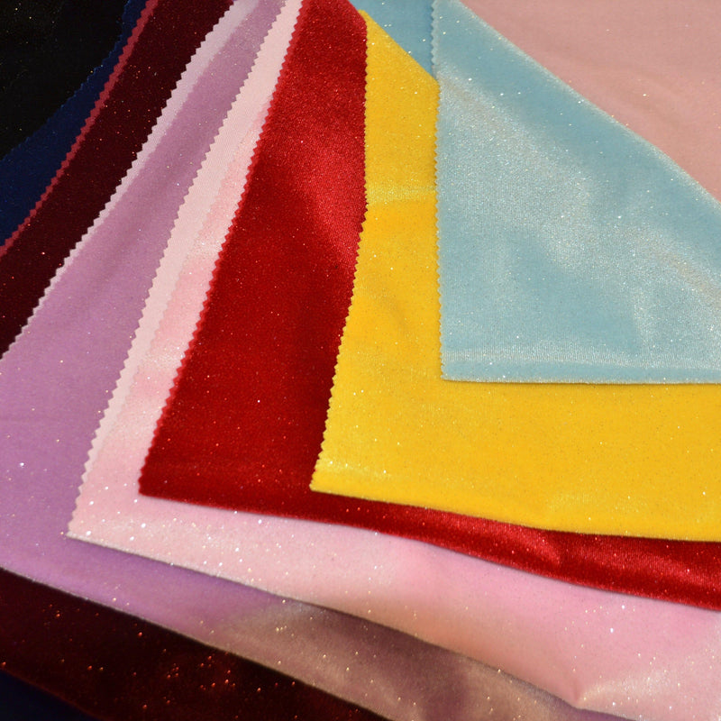 Glitter Stretch Velvet Polyester Spandex Fabric - Sparkling Glitter, 58/60" Width, Multiple Colors (1 Yard)