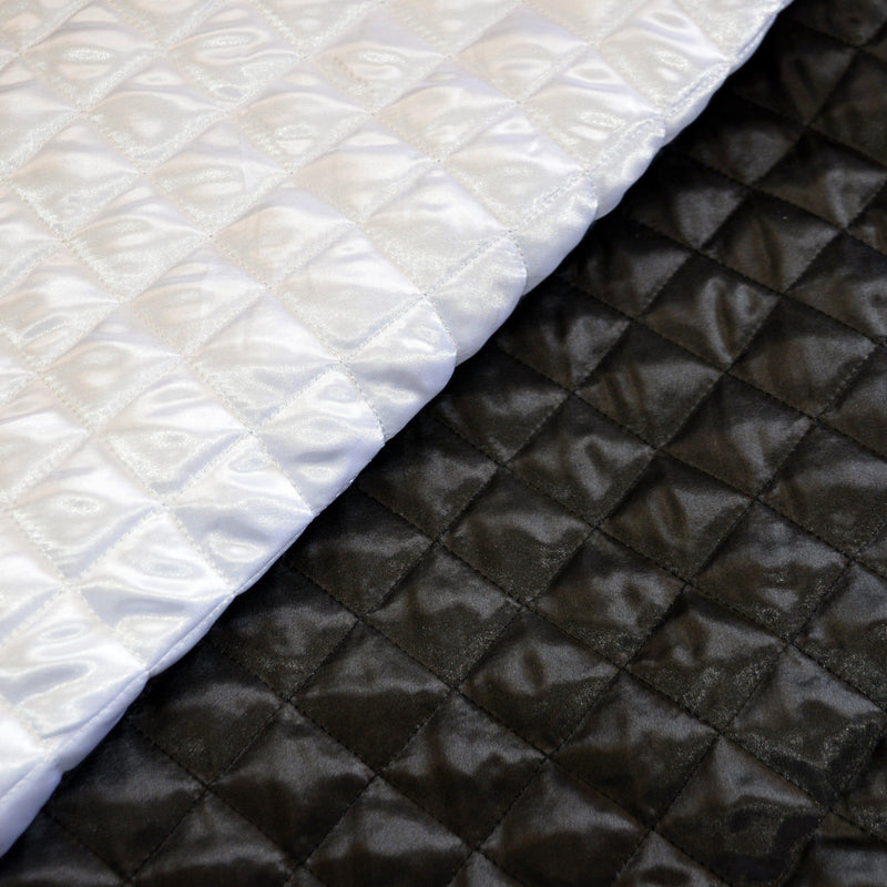 Quilted Satin Batting Polyester Fabric - White, Black Diamond Quilted, 58/60" Width (Yards)