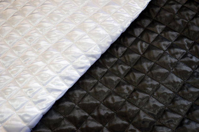 Quilted Satin Batting Polyester Fabric - White, Black Diamond Quilted, 58/60" Width (Yards)