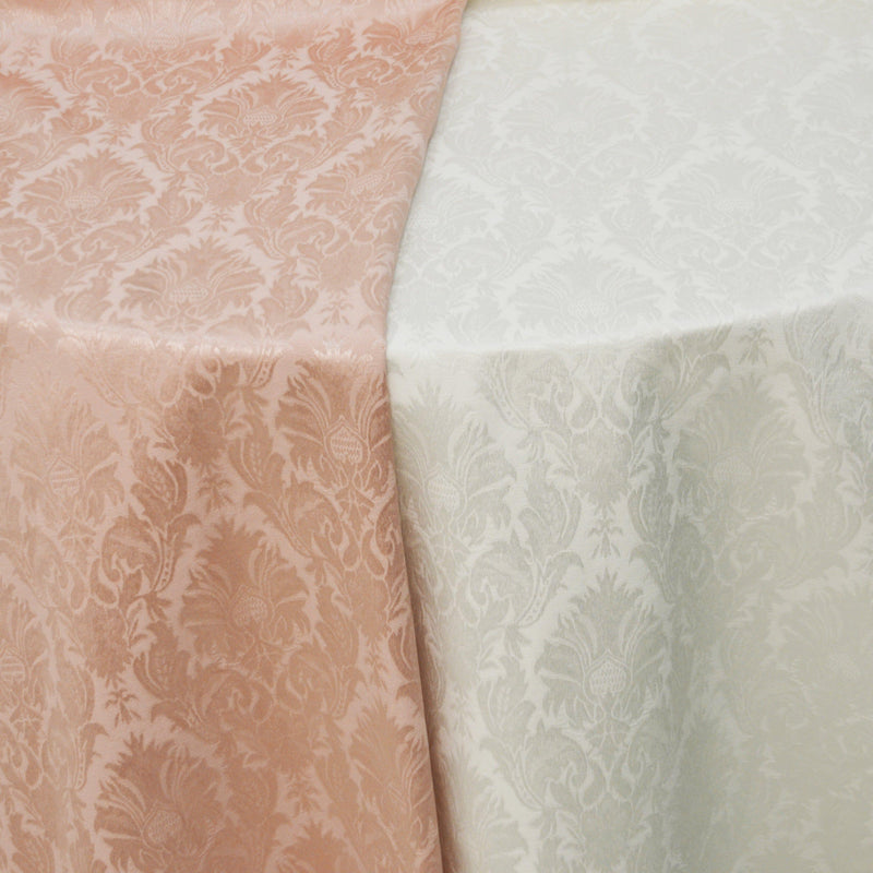Vintage Damask Polyester Fabric - Damask Brocade, 58" Width, White, Ivory, Blush Pink (1 Yard)