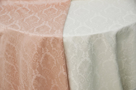 Vintage Damask Polyester Fabric - Damask Brocade, 58" Width, White, Ivory, Blush Pink (1 Yard)
