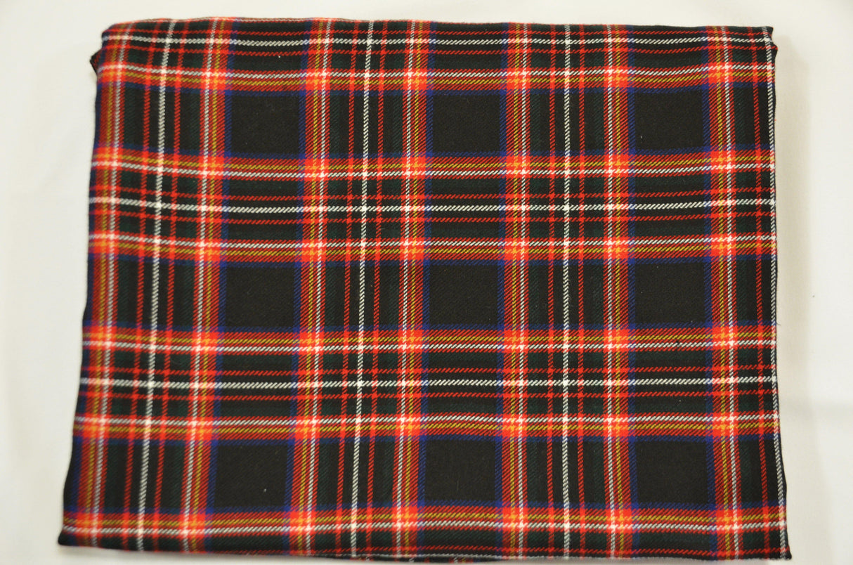 Irish Black Tartan Poly Rayon Fabric - Black And Red Plaid Checker, 60" Wide (1 Yard)
