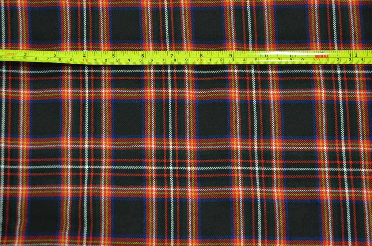 Irish Black Tartan Poly Rayon Fabric - Black And Red Plaid Checker, 60" Wide (1 Yard)