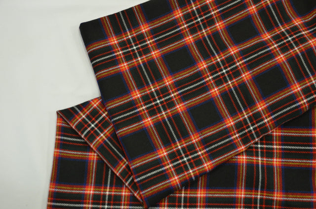 Irish Black Tartan Poly Rayon Fabric - Black And Red Plaid Checker, 60" Wide (1 Yard)