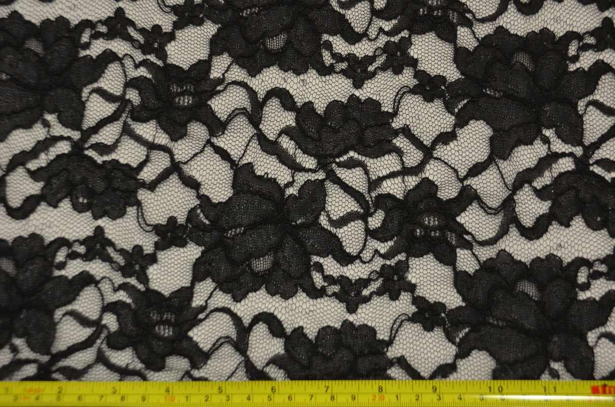 Black Heavy Scalloped Lace Polyester Fabric - Double Sided Scalloped, Black, 58/60" Width (Yards)