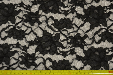 Black Heavy Scalloped Lace Polyester Fabric - Double Sided Scalloped, Black, 58/60" Width (Yards)