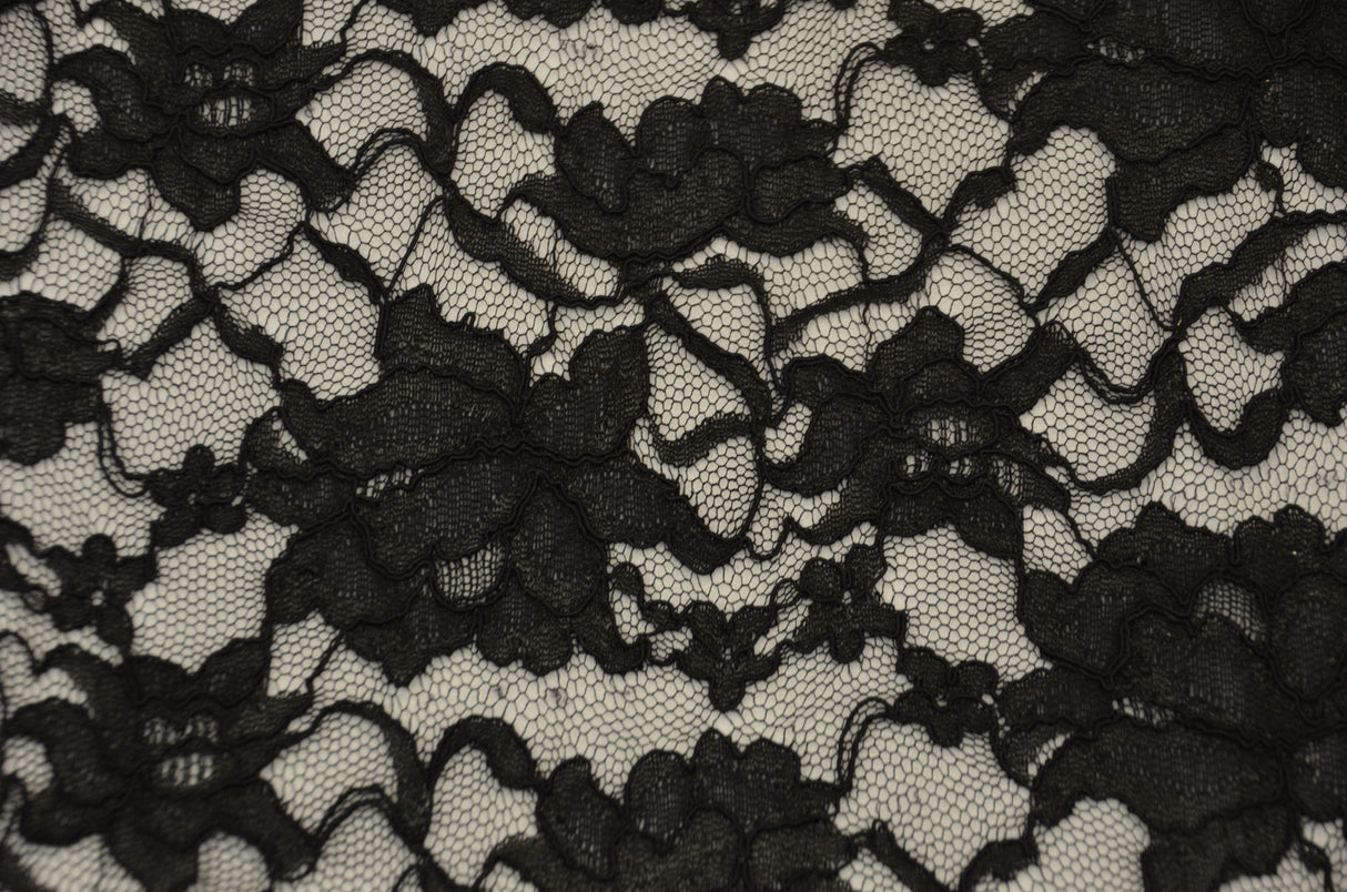 Black Heavy Scalloped Lace Polyester Fabric - Double Sided Scalloped, Black, 58/60" Width (Yards)