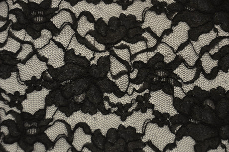 Black Heavy Scalloped Lace Polyester Fabric - Double Sided Scalloped, Black, 58/60" Width (Yards)