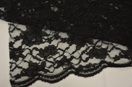 Black Heavy Scalloped Lace Polyester Fabric - Double Sided Scalloped, Black, 58/60" Width (Yards)