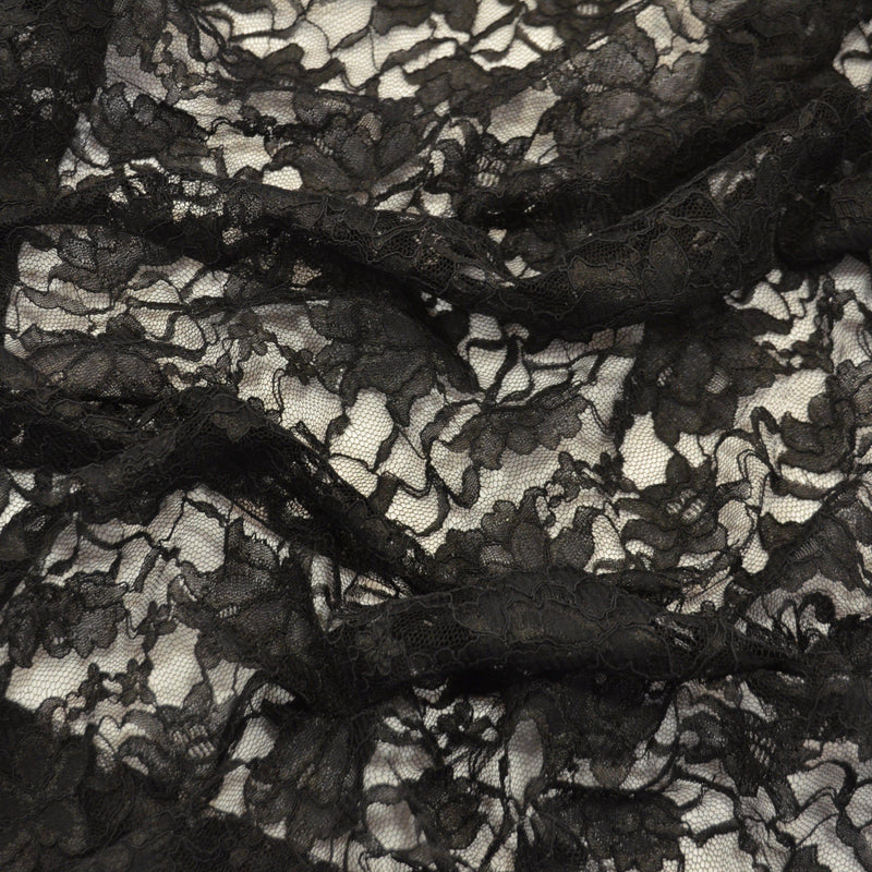 Black Heavy Scalloped Lace Polyester Fabric - Double Sided Scalloped, Black, 58/60" Width (Yards)