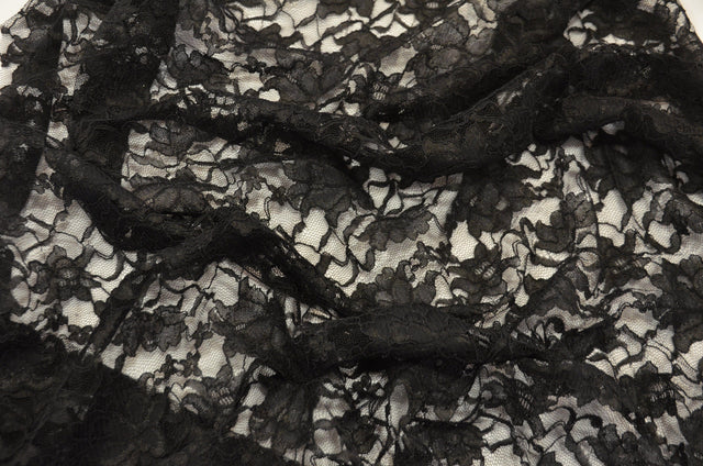 Black Heavy Scalloped Lace Polyester Fabric - Double Sided Scalloped, Black, 58/60" Width (Yards)