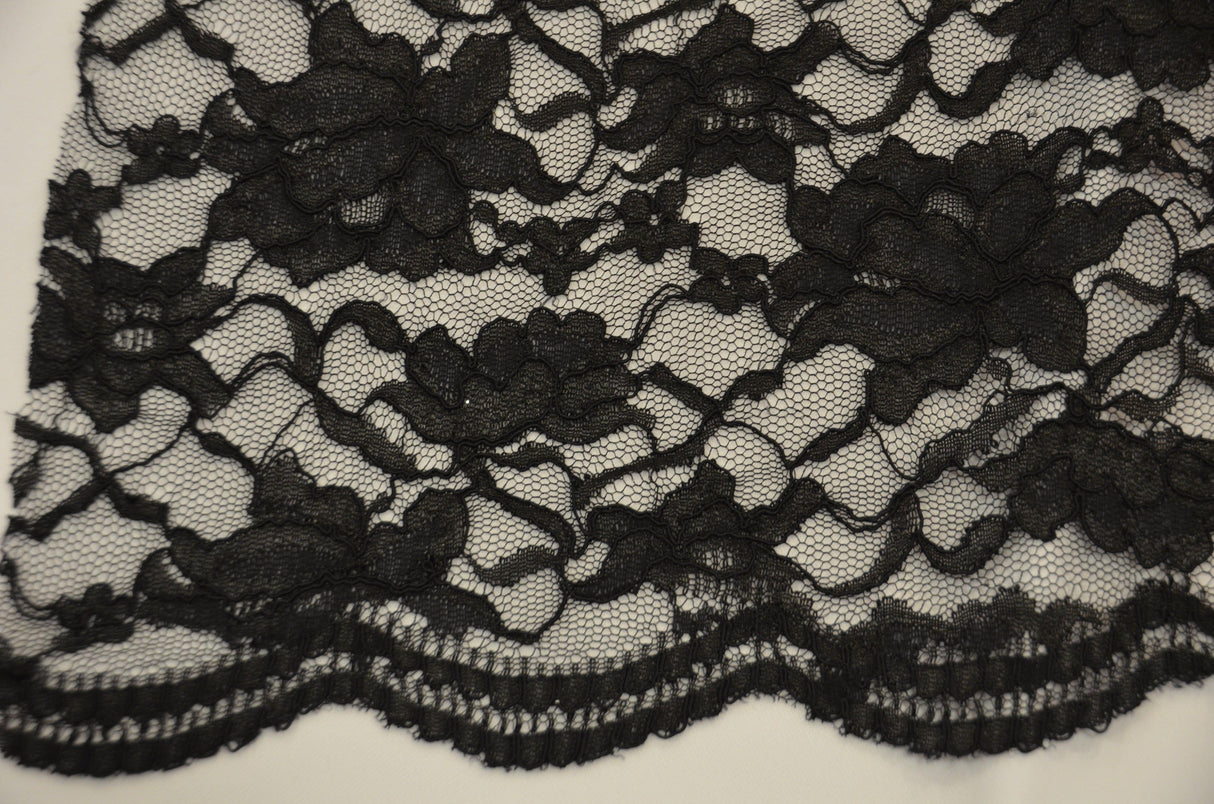 Black Heavy Scalloped Lace Polyester Fabric - Double Sided Scalloped, Black, 58/60" Width (Yards)