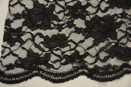 Black Heavy Scalloped Lace Polyester Fabric - Double Sided Scalloped, Black, 58/60" Width (Yards)
