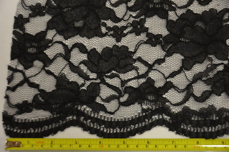 Black Heavy Scalloped Lace Polyester Fabric - Double Sided Scalloped, Black, 58/60" Width (Yards)