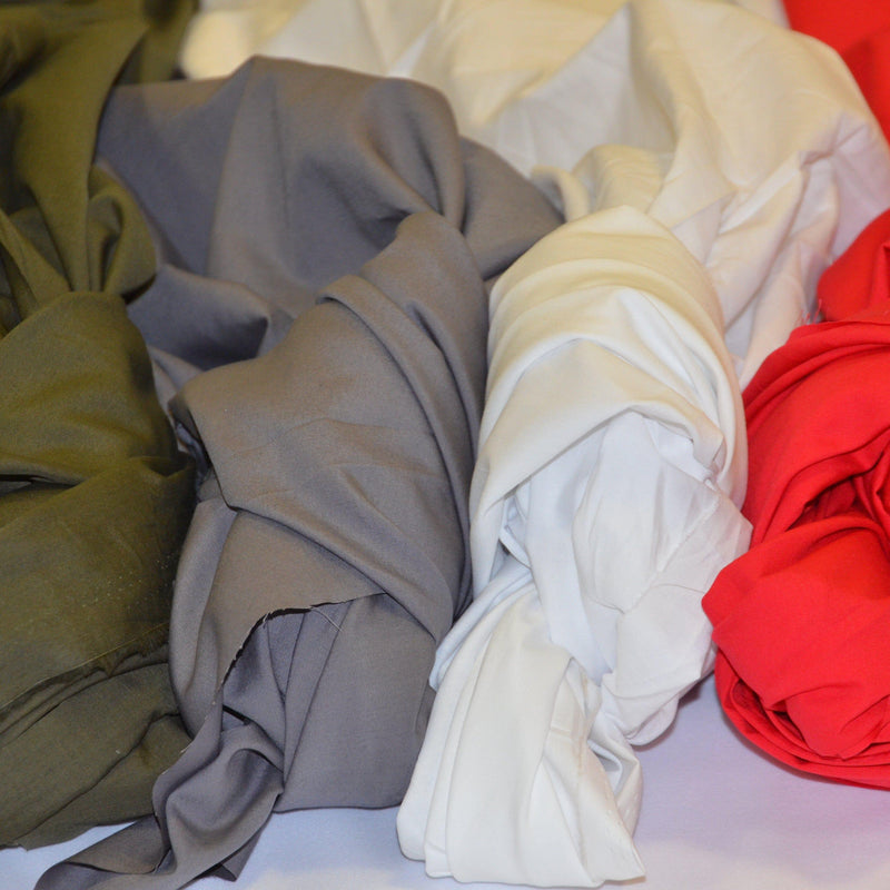 100% Cotton Poplin Broadcloth Fabric - White, Red, Charcoal, Olive, 60" Wide (1 Yard)
