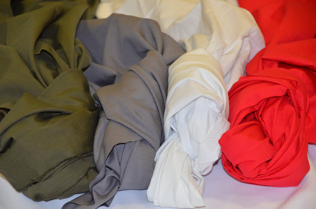 100% Cotton Poplin Broadcloth Fabric - White, Red, Charcoal, Olive, 60" Wide (1 Yard)