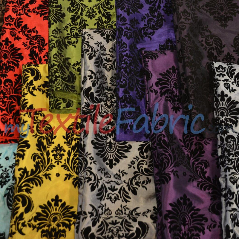 Damask Flocking Taffeta Fabric - Flocking Velvet Damask, 58/60" Width (1 Yard)
