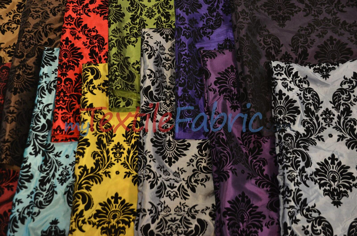 Damask Flocking Taffeta Fabric - Flocking Velvet Damask, 58/60" Width (1 Yard)