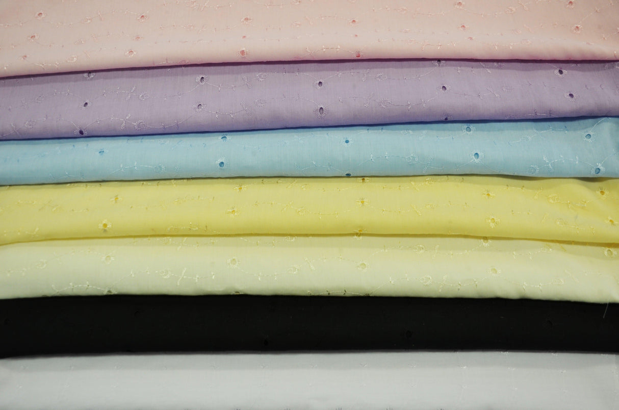 Polyester Cotton Eyelet Embroidery Fabric - No Scallop Ends, Multiple Colors, 60" Wide (1 Yard)