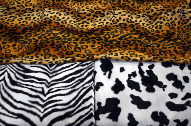 Velboa Faux Fur Polyester Fabric - White Black Zebra, White Black Cow, Gold Leopard, 60" Width (1 Yard)