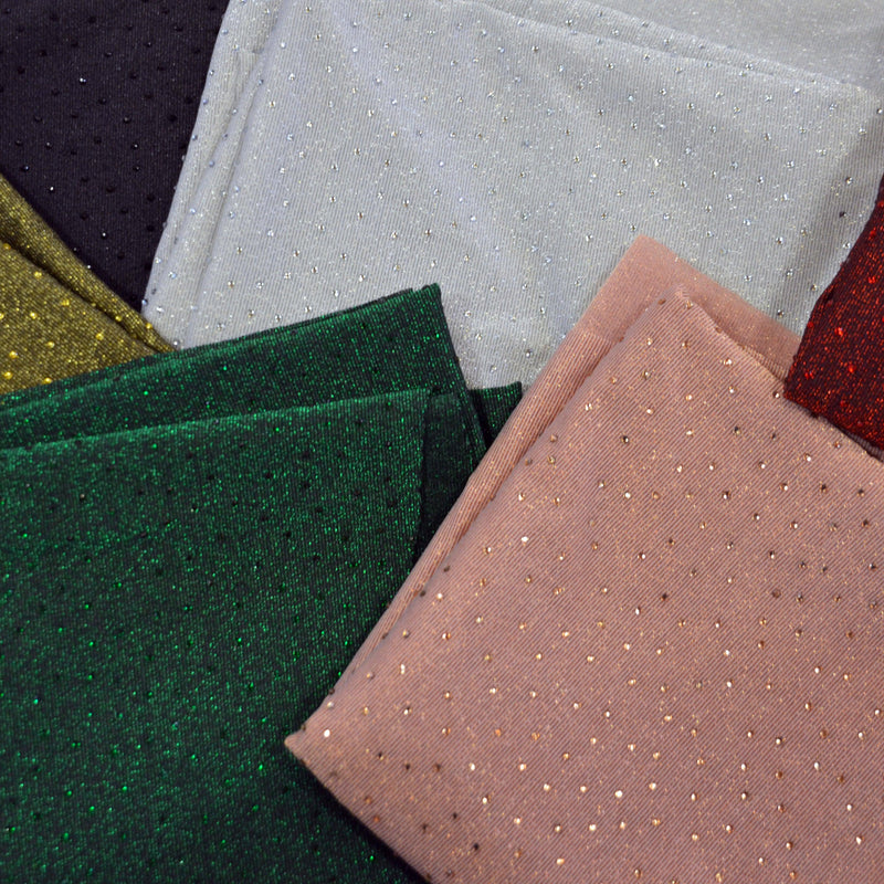 Diamond Glimmer Knit Polyester Spandex Fabric - Metallic Glitter, 56" Width (1 Yard)