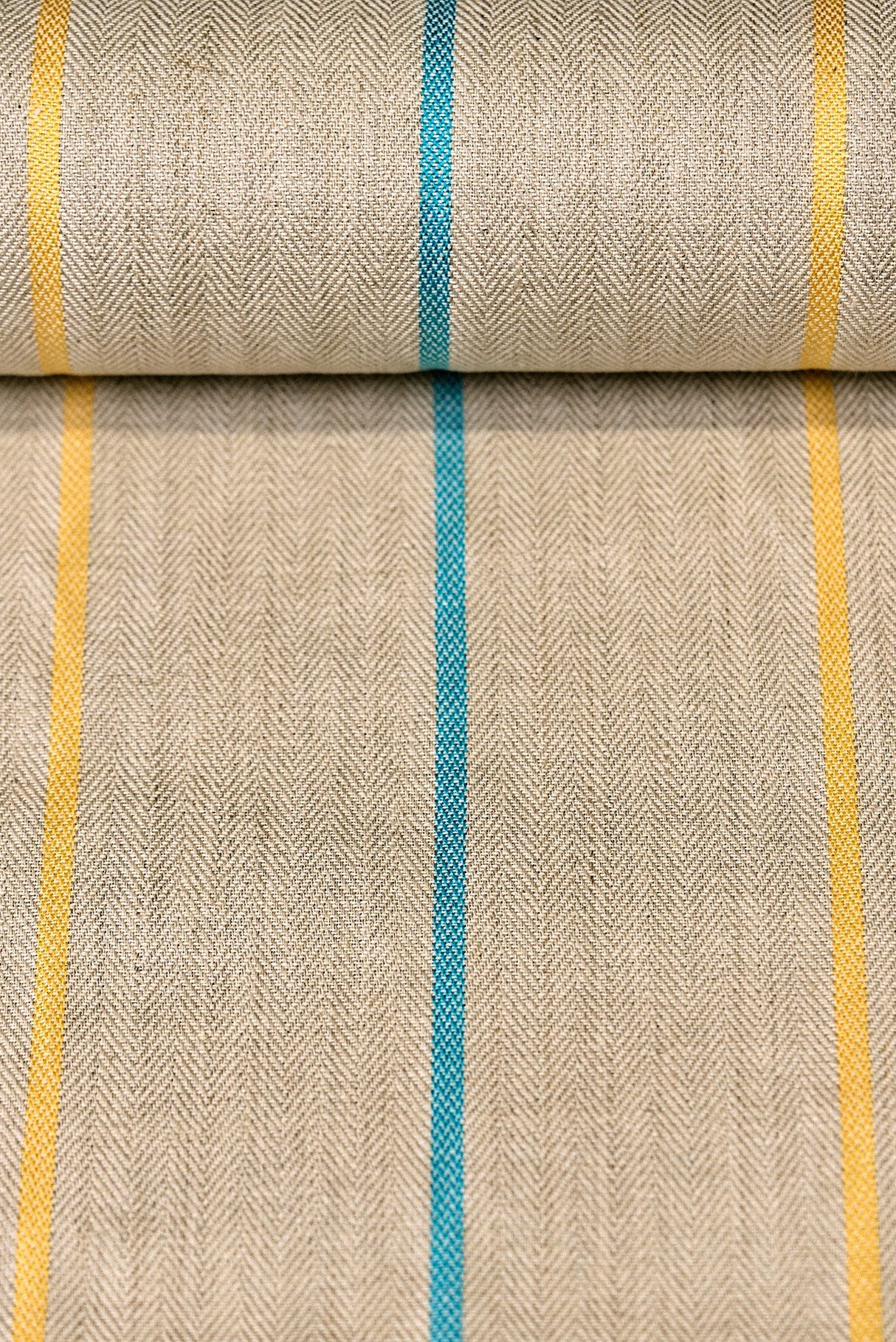 1 Yard Linen Novelty Herringbone Yarn Dyed Stripe Fabric Softened Color Spa 54" Width