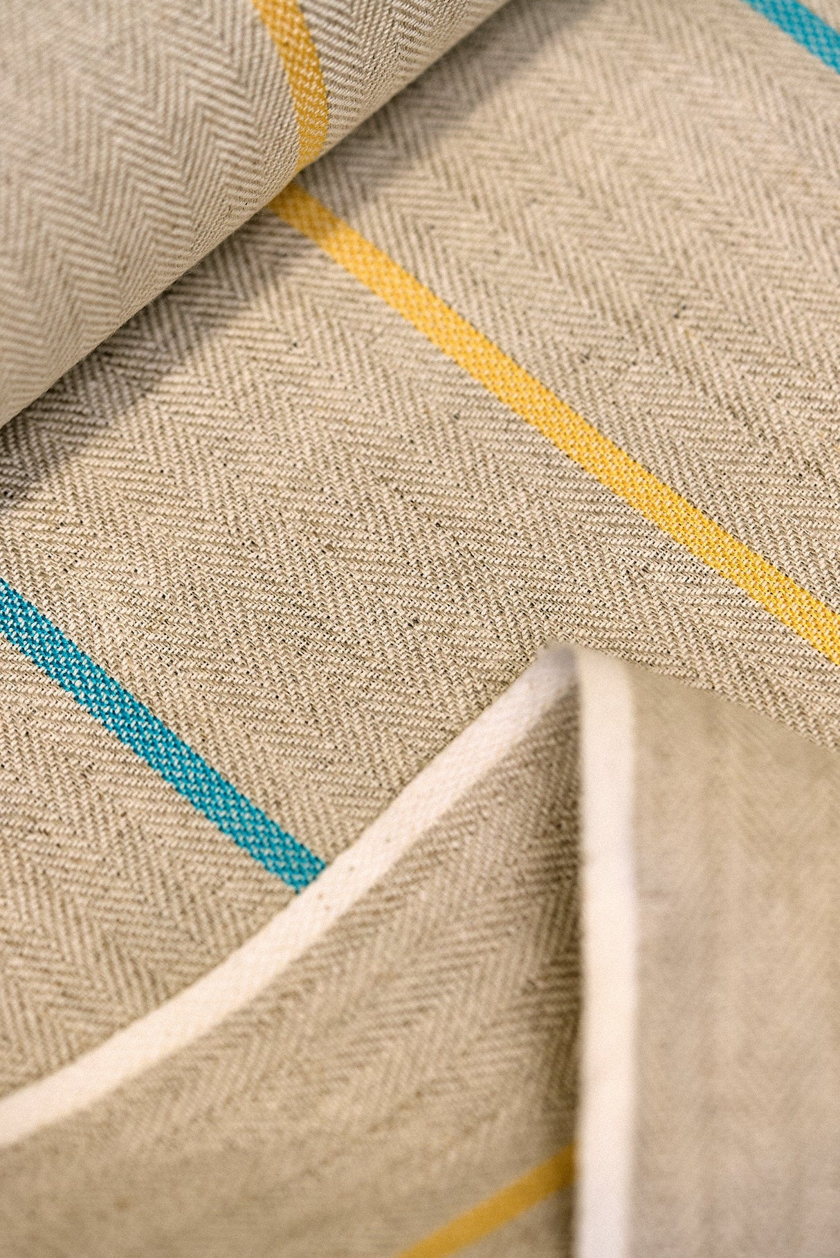 1 Yard Linen Novelty Herringbone Yarn Dyed Stripe Fabric Softened Color Spa 54" Width