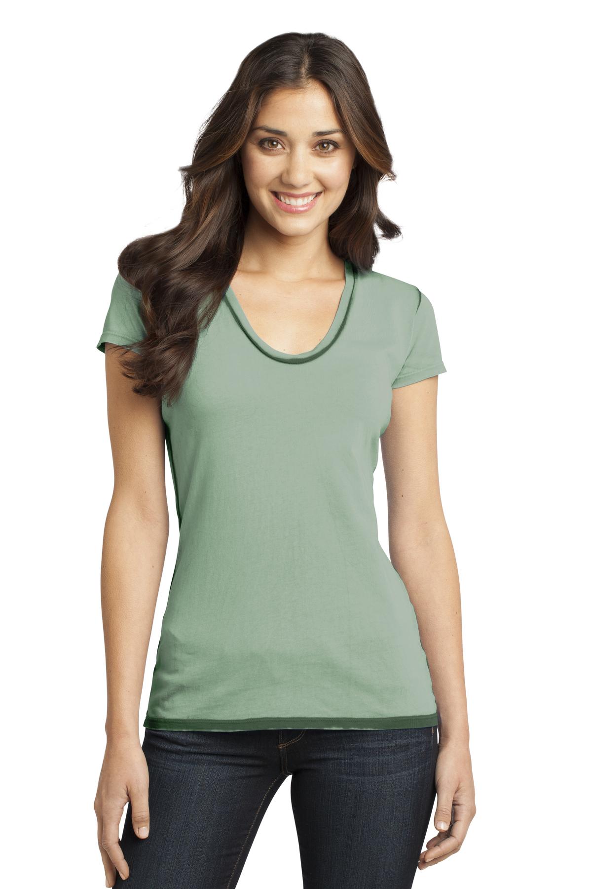 DISCONTINUED District® - Juniors Faded Rounded Deep V-Neck Tee