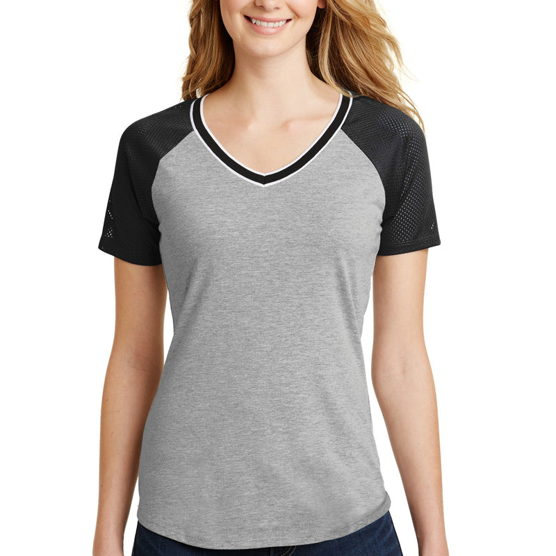 District® Juniors Mesh Sleeve V-Neck Tee