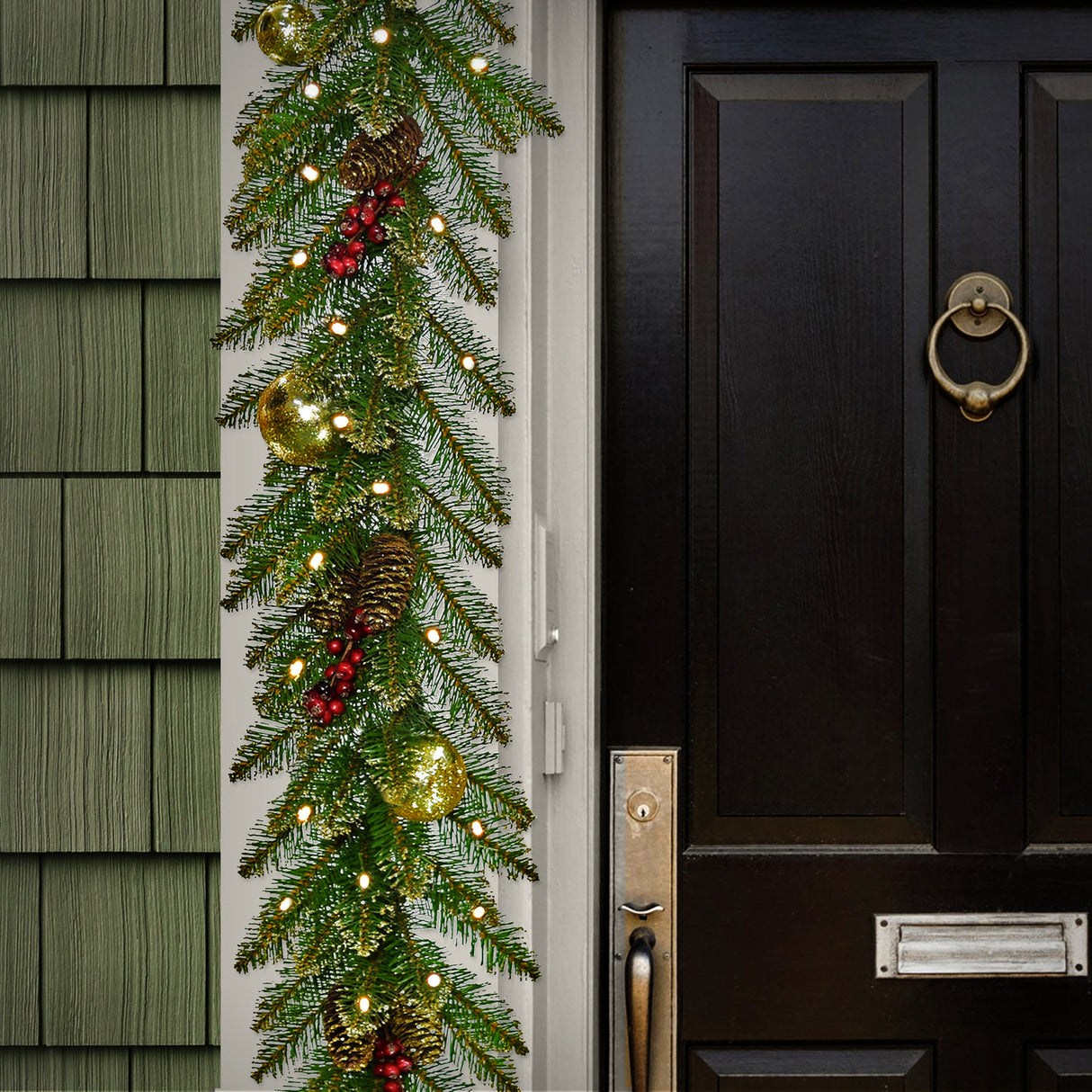 Pre-Lit Dunhill Fir Glittery Gold Garland with Warm White LED Lights, 9 Foot