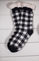 Buffalo Plaid Thermal Slipper Socks with Non-Slip Grippers