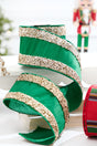 4" x 5 Yard Green Dupioni with Champagne Edged Ribbon