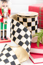 4" x 5 Yard Black & White Checkered Print with Gold Lame Backed Ribbon